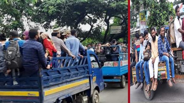 যে যেভাবে পারছেন ঢাকায় ছুটছেন শ্রমিকরা